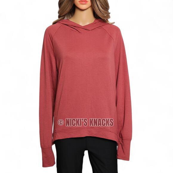 Danskin Tapered Terry Pullover Hoodie with Thumbholes Dark Rose Red Size L - Picture 2 of 10